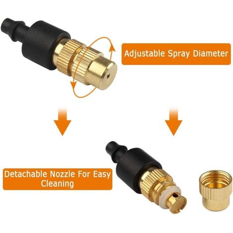 Asperseur asperseur réglable nébulisation cuivre connexion 4 / 7 tuyau de fourrure nébulisation refroidissement gicleur nébuliseur 3.7 0.9cm deux pièces (1/4)