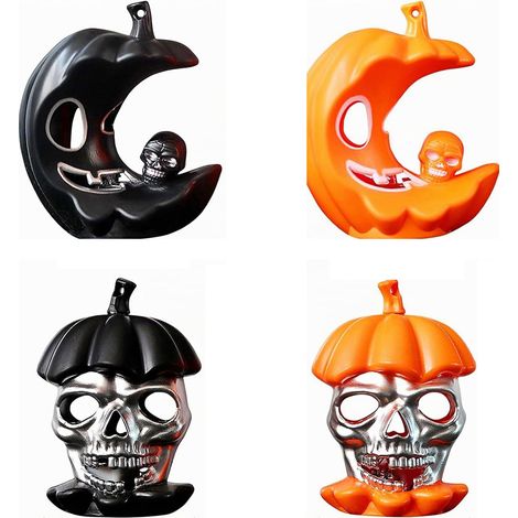 (4 Pièces Lanternes Décoratives pour Halloween, Lanterne Halloween Decoration, Deco Interieur Exterieur, 2 Types Têtes de Mort Lampes Citrouilles (1/5)
