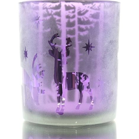 Riffelmacher Weihnachtsteelichtglas mit Hirschen & Bäumen Lila 8 cm (1/4)