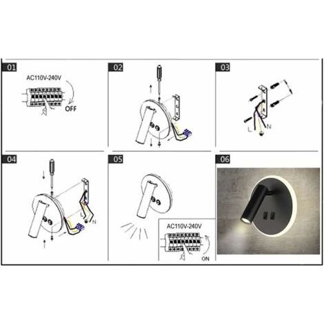 LED-Nachttischlampe, zweifach regulierbar, drehbare Wandleuchte, schwarz – rund, 3 W + 8 W, weißes Licht 6000–6500 K (1/4)
