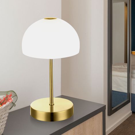 Etc-Shop – Lampe de chevet LED tactile en verre opale – Base en laiton – Hauteur 27cm – Flux lumineux 400lm – Couleur de lumière 3000K