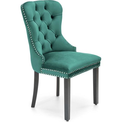 Chaise capitonnée verte en velours avec pieds noirs BERENICE (1/3)