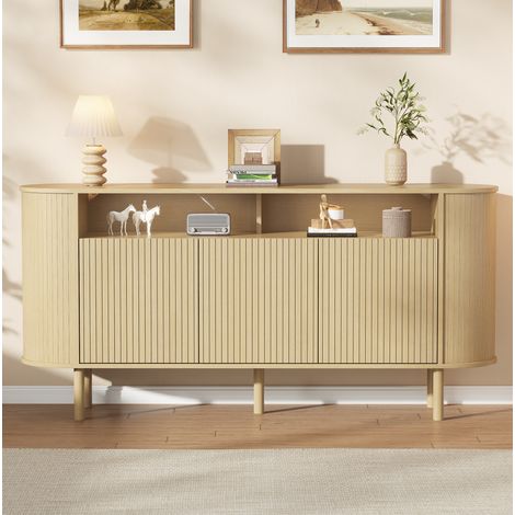 Aparador 160 x 40 x 78,5 cm de aglomerado natural con almacenaje integrado – MEUBLIV (1/5)