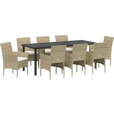 Maison Exclusive - Set da Pranzo per Giardino con cuscino 9 pcs Beige polyrattan