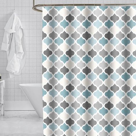 Wasserdichter und schimmelresistenter Duschvorhang (180 x 180 cm) mit geometrischem Druckmuster und 12 Haken