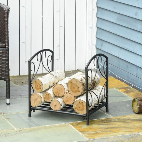 Support à bûches en métal pour cheminée intérieure et extérieure, capacité de 50 kg de bois, dimensions : 39,5 x 31,5 x 39,5 cm – Noir (1/5)