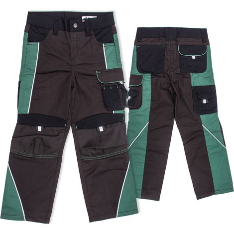 Pantalones de trabajo para niños FIRI con rodillas reforzadas Pantalones de trabajo para niños FIRI 134/140 Negro Gris, Multibolsillos