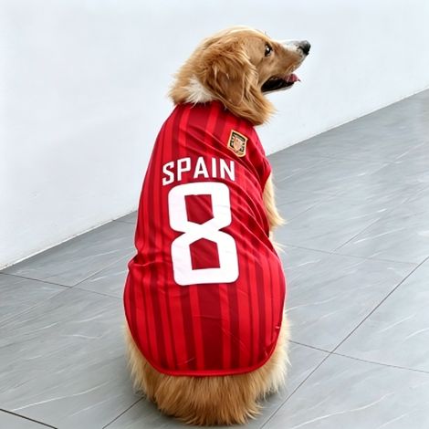 Chien Coupe du Monde de Football T-Shirt Pets Maillot de Football Sports Soccer National Team Gilet Chat Summer Cool Vêtements Apparel, 4XL (Chest 31"), Espagne