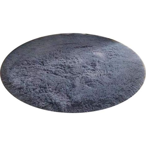 Tapis de sol rond en fibre de Polyester, Style nordique, Long, doux, en peluche, pour la maison, la chambre à coucher, gris (1/5)