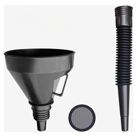 Entonnoir - Entonnoir pour essence - diesel et pétrole - avec tamis - avec poignée - plastique - 13 cm - pour voiture entonnoir à essence et huile - eau, huiles et autres liquides - noir (1/5)
