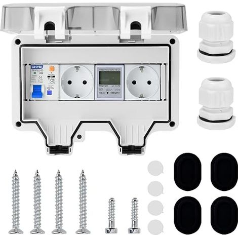 Surface mounted distribution box with electric meter 230 V, waterproof fuse box IP66 surface-mounted, wall distribution boxes with residual differential device 16 A and plug (1/5)