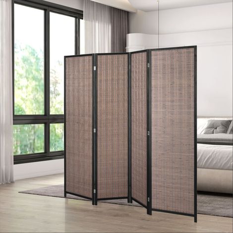 Cloison amovible Paravent en bois séparateur de pièce closion de séparation pliable 4 panneaux 180 x 180 cm marron (1/5)