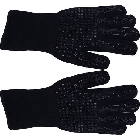 Gants de barbecue ignifugés, résistants à la chaleur et antidérapants, pour micro-ondes, four, barbecue et cuisson au four (noirs) (1/5)