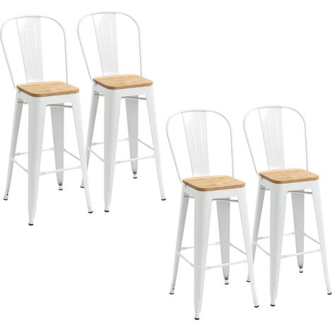 Tabourets de Bar Empilables avec Dossier Lot de 4 76 cm Blanc (1/5)