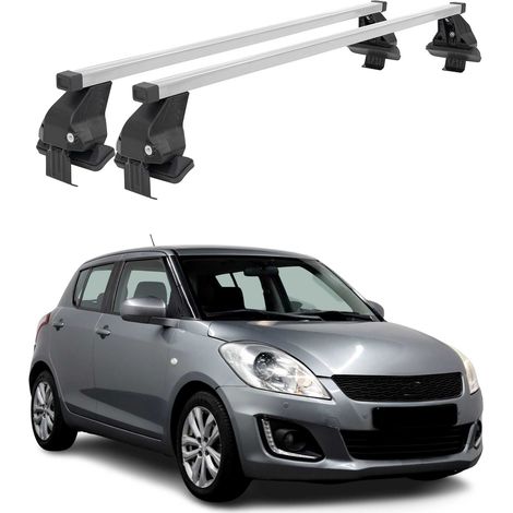 OMAC Dachträger Querträger Stahl für Suzuki Swift II 2013-2017 FL – Abschließbar – City-Crash-getestet – DIN 75302:2019 – ISO/PAS 11154:2006 – Max. 50 kg Silber (1/5)