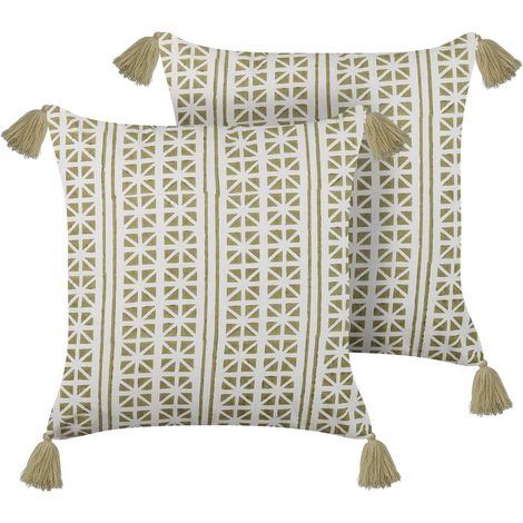 Coussins Décoratifs en Coton à Motif Géométrique Vert et Blanc Carré Lot de 2 Syringa (1/5)