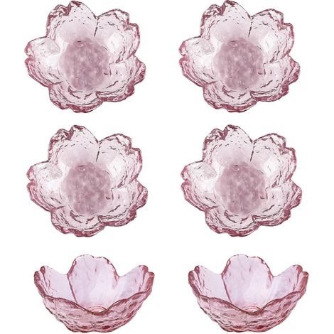 Set di 6 piccole ciotole di vetro rosa a forma di fiore - Per salsa di soia, aceto, ketchup, sushi, marmellata