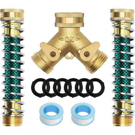 Conector en Y de 2 vías y 3/4" con válvula desviadora, 2 interruptores individuales, incluye 2 extensiones de manguera y 6 arandelas. (1/5)