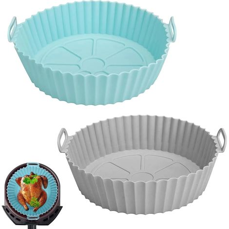Moule en silicone en 2 pièces pour friteuse à air chaud, doublures de casseroles en silicone, panier rond en papier sulfurisé, insert en silicone réutilisable pour friteuse à air chaud, accessoires po (1/5)
