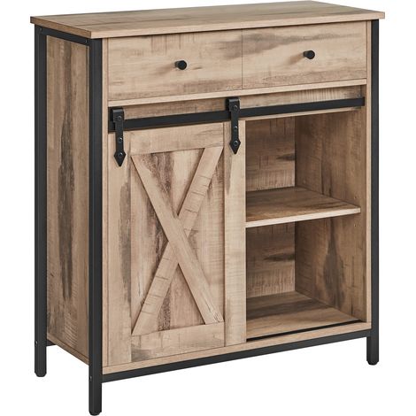 Meuble de Rangement, Buffet Cuisine, Commode, avec Porte Coulissante, Tiroirs, 30 x 70 x 80 cm, Étagères Réglables, pour Salon, Marron Camel et Noir d'encre (1/5)