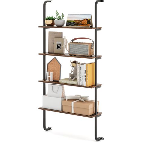 Costway – Étagère murale industrielle 4 niveaux – Tubes métalliques – Charge 20 kg par étagère – Dimensions 70x20,5x150 cm – Fixation murale incluse (1/5)