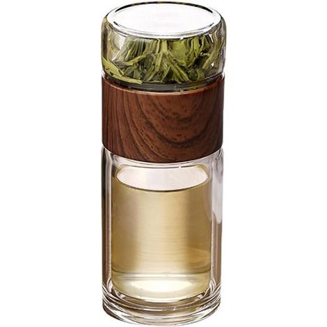 KLVGTIFS PU - Verre à thé séparateur - Gourde isotherme à double paroi épaisse et résistante à la chaleur - grain de bois (1/5)