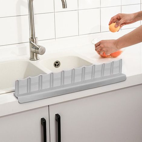 Protector antisalpicaduras para fregadero – Material TPR de alta calidad, 49,2 cm, Gris – 3 ventosas