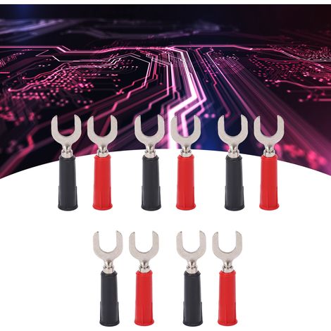 Prise banane en cuivre nickelé revêtue de PVC avec jack 4 mm à son extrémité, rouge et noire, vendue par lot de 5 (J.20020). (1/5)
