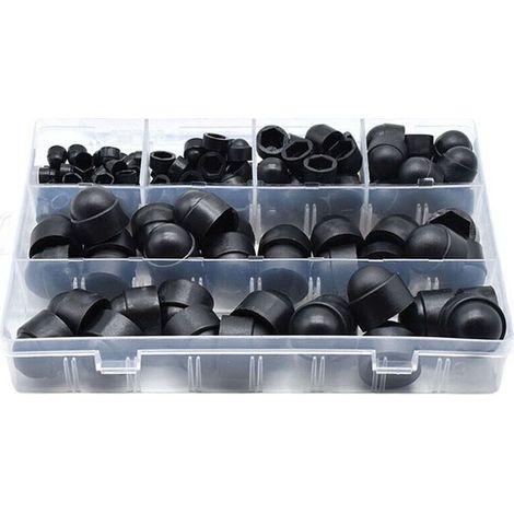 Lot de 145 cache-boulons en PE pour vis, écrous, écrous, écrous, capuchons pour vis, boulons, 6 tailles disponibles avec boîte de rangement (noir) (1/5)