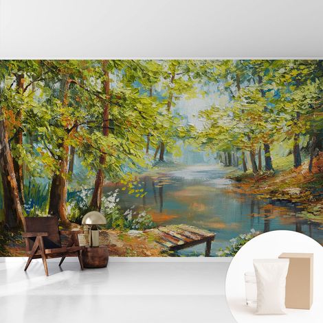 Tapete Vliestapete mit Kleber - modernes Design - Wohnungsdeko - geruchslos - langlebig Idyllischer See 416x254 cm (1/5)