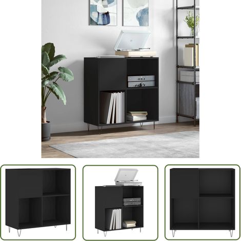The Living Store Armoire à disques noir 84,5x38x89 cm bois d'ingénierie - Meuble À Disques - Armoire À Disques - Rangement Vinyle - Stockage Disque Vinyle - Support Tournivelle (1/5)
