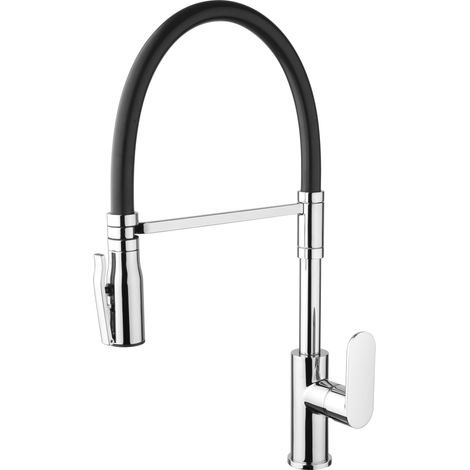 Robinet mitigeur de cuisine monocommande avec bec extractible en silicone noir, chromé Paini Domus 18CR557YOT1 Chromé (1/4)