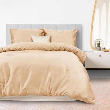 Linge de lit en coton 180x200, tissage satin naturel, beige clair lisse (1/4)