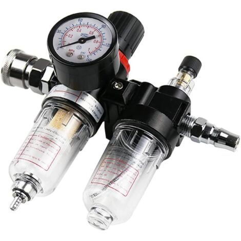 1/4" Régulateur de Pression Filtre d'air Séparateur d'eau de Huile d'Humidité Filtre Compresseur Lubrificateur Réducteur Processeur Pneumatiques Jauge Connecteur (1/5)