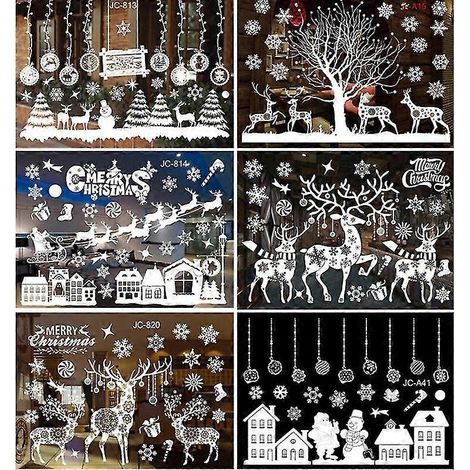 Evago Lot de 2 Décorations de Noël Double Face pour Fenêtre, Autocollants Statiques pour Fenêtre Père Noël, Autocollants Rouges pour Fenêtre d'Enfants-A