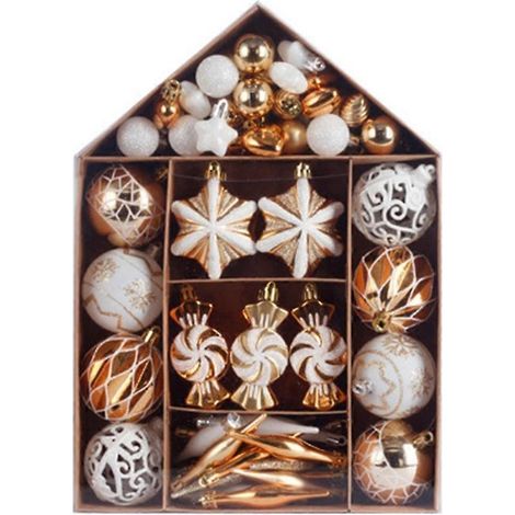Ensemble de 73 boules de Noël décoratives, emballage cadeau de boules de Noël peintes, décorations pour sapin de Noël (1/5)