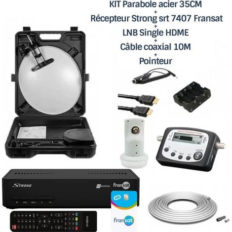 MEGASAT KIT Parabole acier 35CM + Récepteur Fransat + LNB Single HDME + Câble coaxial 10M + Pointeur