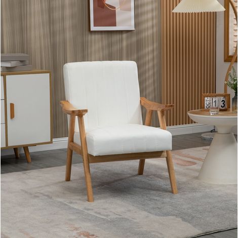 Sillón lounge efecto terciopelo con reposabrazos, 68 x 74 x 82 cm, crema OKMYHOME (1/5)