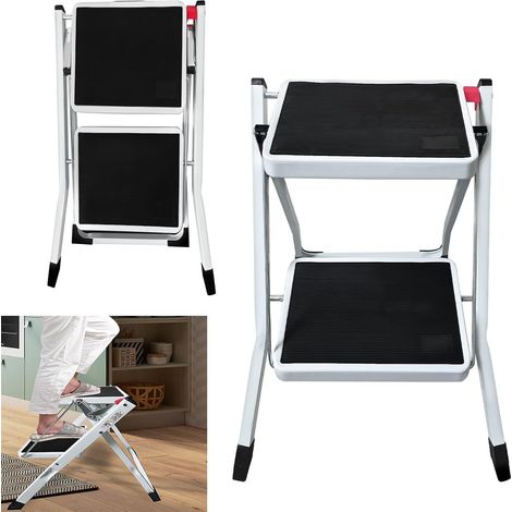Échelle pliante, échelle pliante à deux étages, échelle domestique en acier avec tapis antidérapants, marchepied avec pieds antidérapants, échelle légère, supportant jusqu'à 150 kg (1/5)