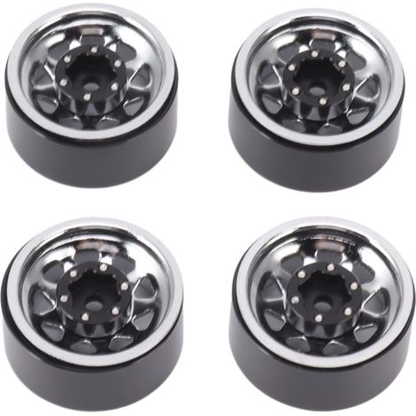 Lot de 4 jantes Beadlock à gorge profonde de 2,5 cm (1 pouce), universelles pour carrosserie de quad/voiture RC Traxxas, avec vis, couleur argent. (1/5)