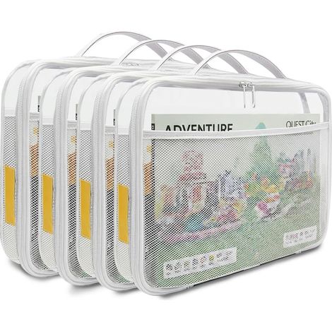 holay Lot de 4 Grandes Pochettes de Rangement PVC pour Jouets avec Fermeture Éclair, Étiquette Nom & Poche Manuel, Étui Transparent pour Blocs, Pâte, Jeux de Société, Voyage (Gris, Grand) 3125.54.5cm (1/5)