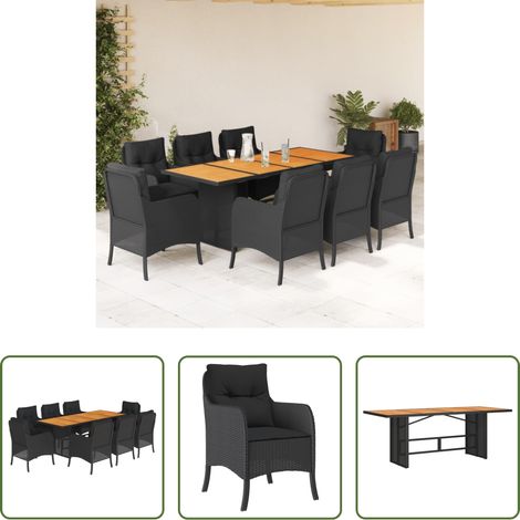 vidaXL Set de comedor de jardín 9 pzas y cojines ratán sintético negro (1/5)
