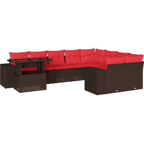 Maison Exclusive - 10-teiliges Gartensofa-Set mit Kissen, braun, (1/5)