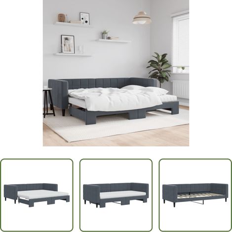vidaXL Sofa-Bett - Tagesbett Ausziehbar mit Matratzen Dunkelgrau 90x190 cm Samt (1/5)