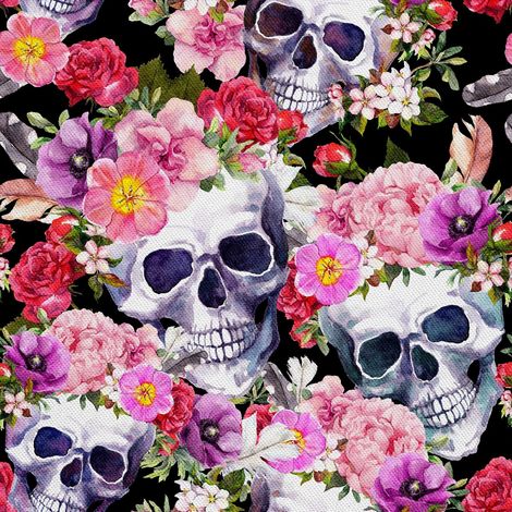 Tela Oxford decorativa para exteriores - Motivo de calavera con flores 2 I DX445 (1/5)