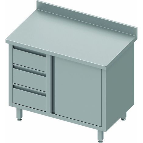 Meuble Bas Cuisine Inox - 1 Porte à Droite & 3 Tiroirs - Gamme 800 - Stalgast