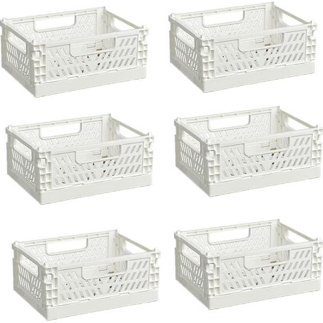 Cagette Pliable - Lot de 6 - Plastique ABS - Avec Poignée - Rangement Cuisine Bureau - Blanc 20x15x9cm (1/5)