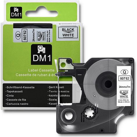 Ruban Qoltec pour DYMO D1 53713, 53718 24 mm x 7 m Blanc/Noir