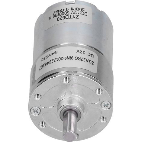 Moteur DC 12V silencieux avec réducteur et roulement, pour équipement industriel, modèle ZGA37RG 550R-12V. (1/5)