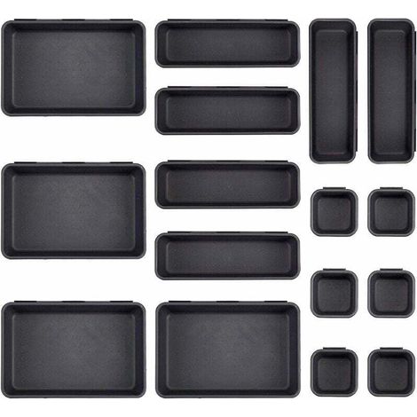 Juego de 16 piezas para organizar cajones de escritorio con 3 tamaños de bandejas, organizadores de maquillaje de plástico, cajones para cubiertos, separadores y contenedores para tocador, baño, tocad